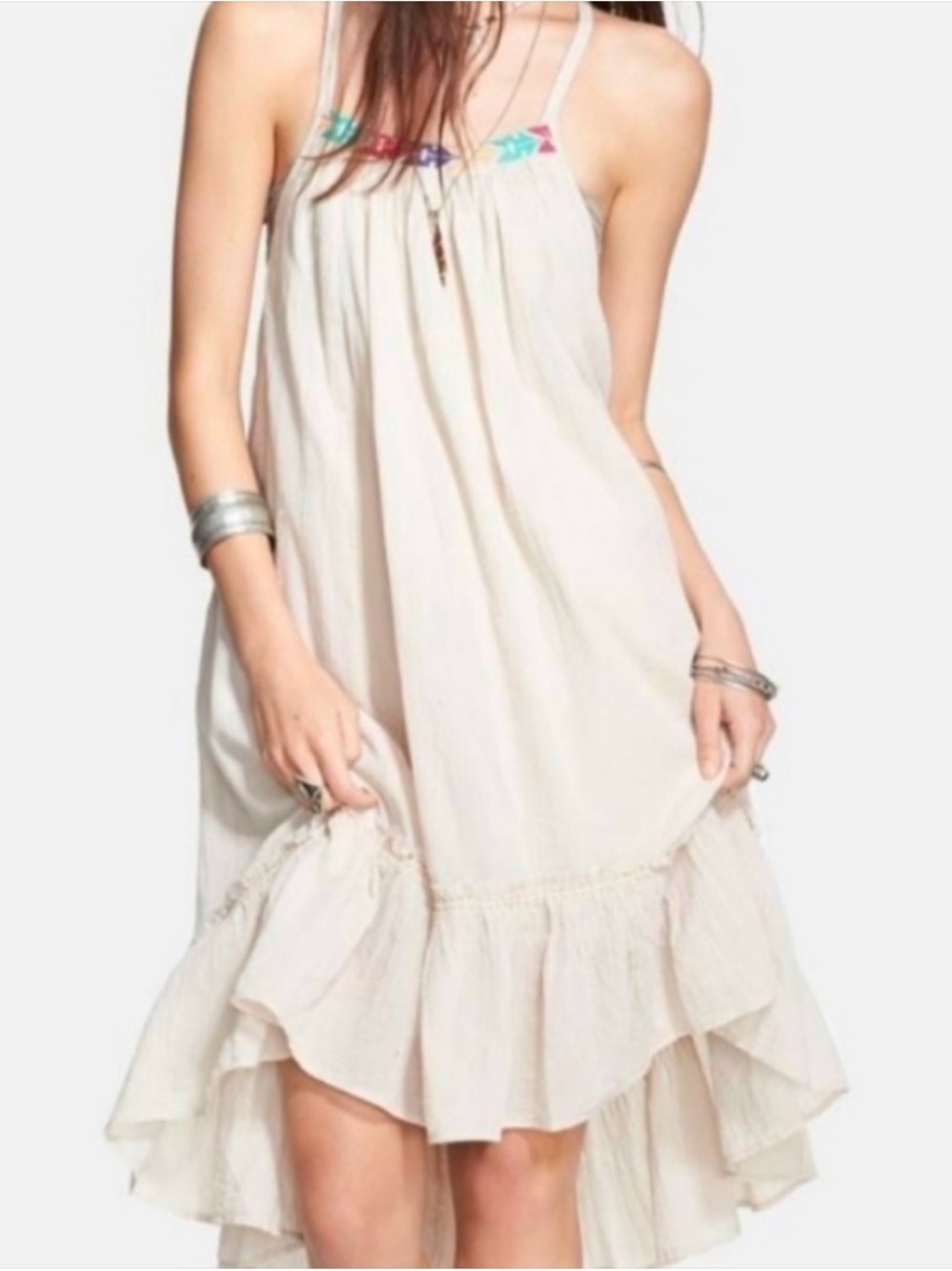Free People white cotton sleeveless racerback hi low flowy midi dress M
